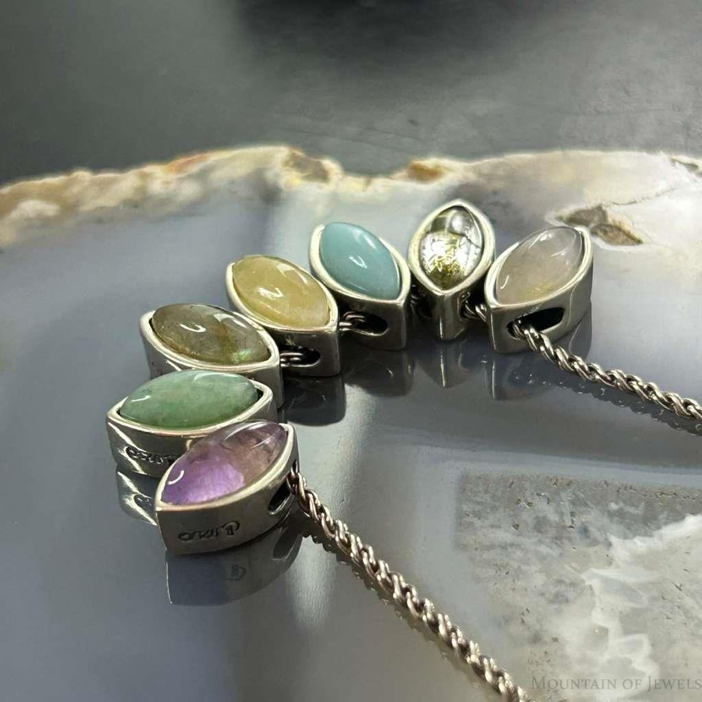 Carolyn Pollack Sterling Silver 7 Marquise Multi Stone 18" Necklace For Women