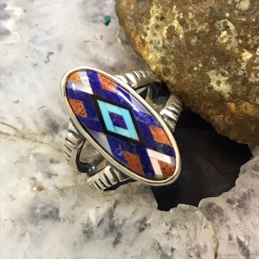 Carolyn Pollack Sterling Silver Multi Gemstone Inlay Ring Size 5.25 For Women