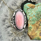 Native American Sterling Silver Oval Pink Conch Decorated Ring Size 7.75 For Women