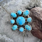 Sterling Silver Southwestern Style Composite Turquoise Cluster Adjustable Ring For Women