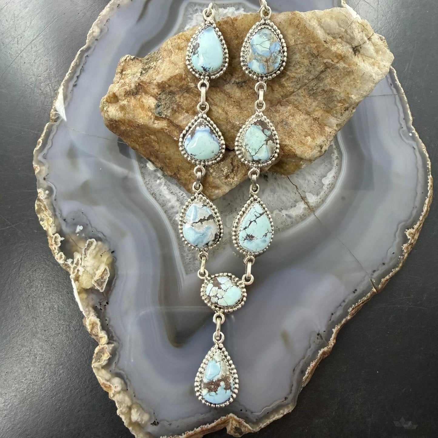 Sterling Silver Southwestern Style Golden Hill Turquoise Lariat 20" Necklace For Women