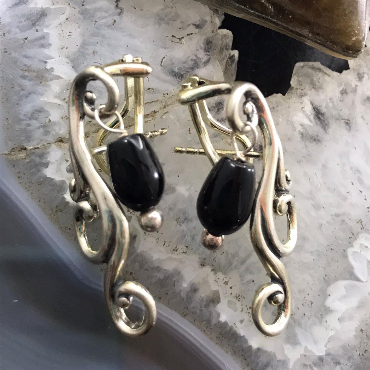 Carolyn Pollack Sterling Silver Onyx Bead Swirly Post Earrings For Women