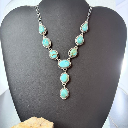 Sterling Silver Southwestern Style Mohave Turquoise Lariat 19" Necklace For Women #1