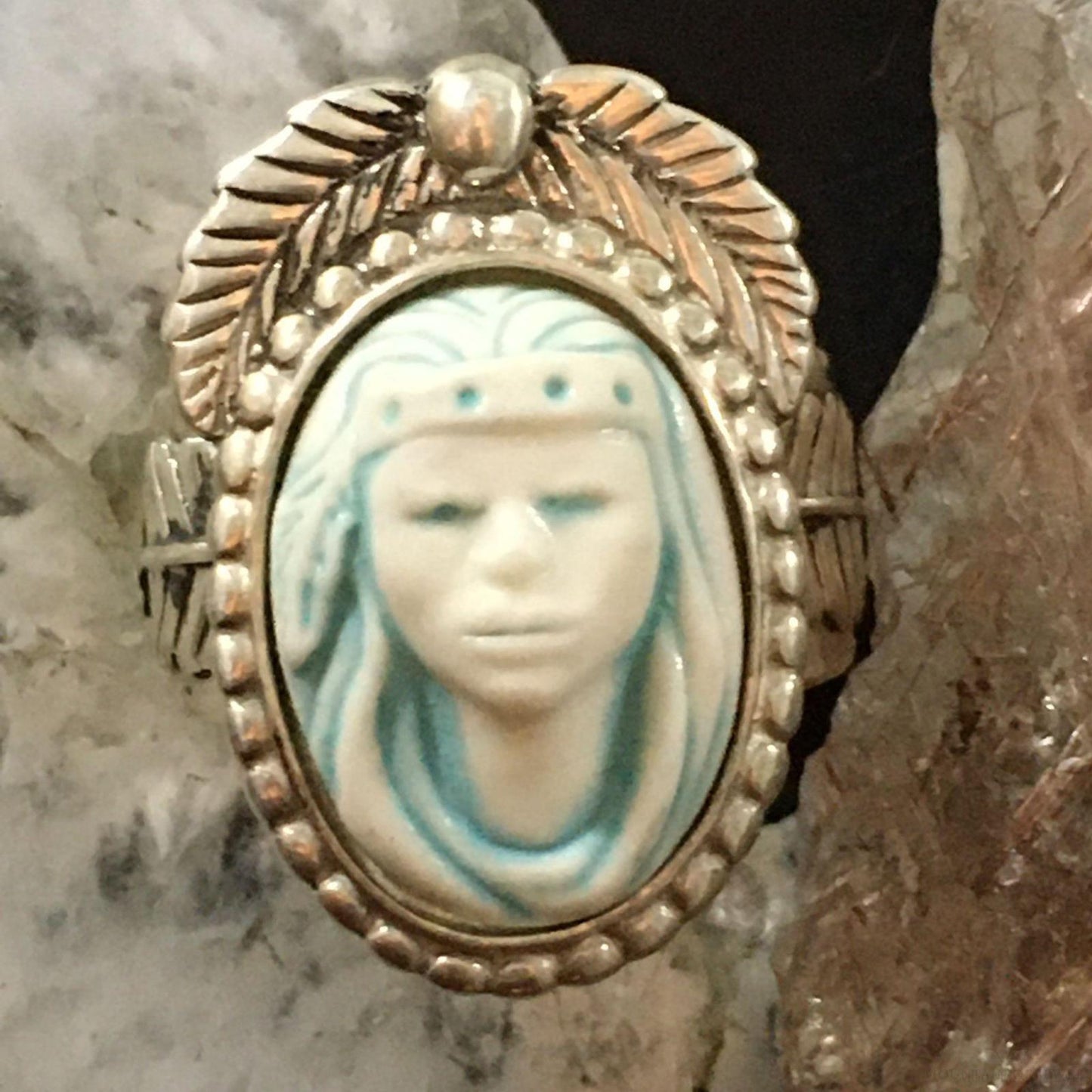 Carolyn Pollack Southwestern Style Sterling Silver Porcelain Maiden Cameo Ring For Women