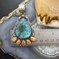 Sterling Silver Southwestern Style Teardrop Turquoise & Spiny Oyster Pendant For Women