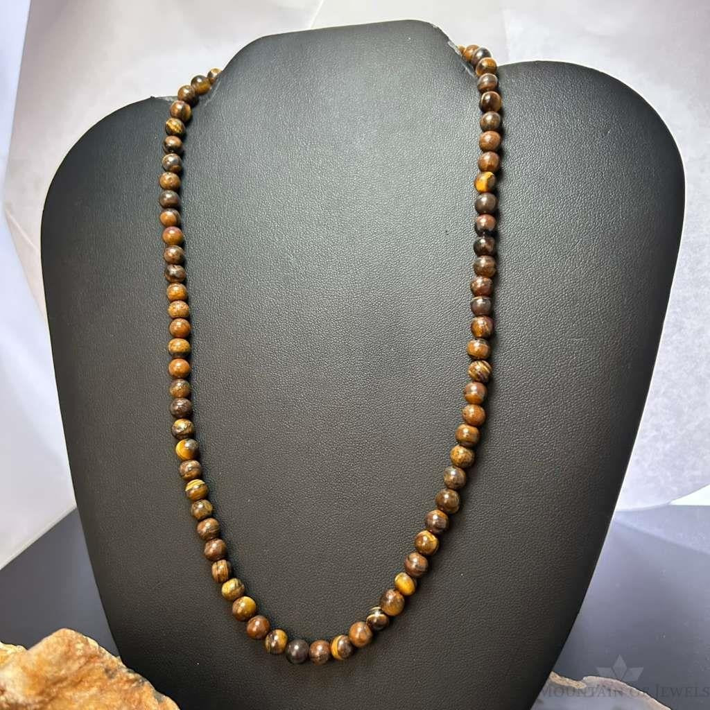 Sterling Silver 6mm Tiger's Eye Beads 18" Necklace For Women