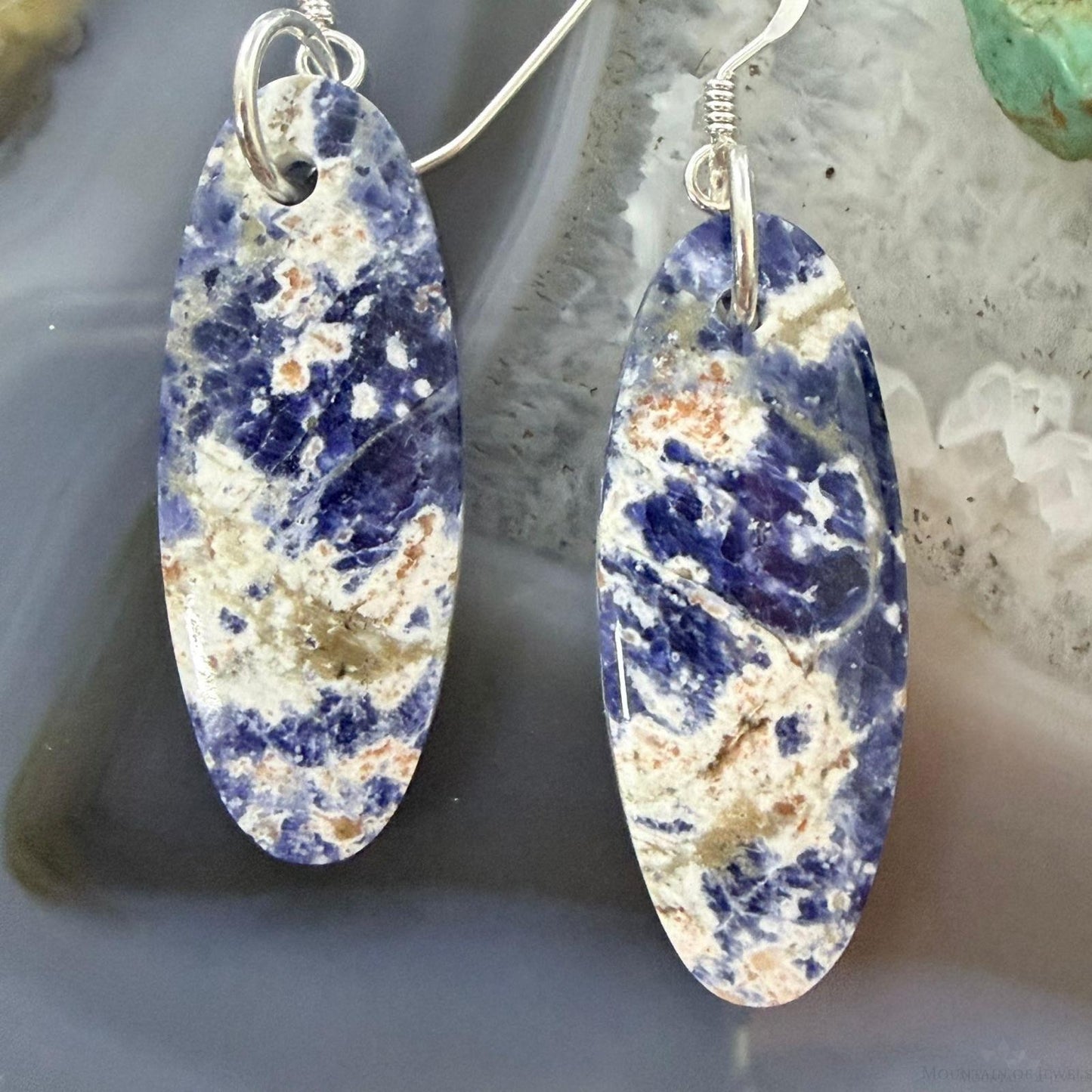 Sterling Silver Oval Sodalite Slab Dangle Earrings For Women #503