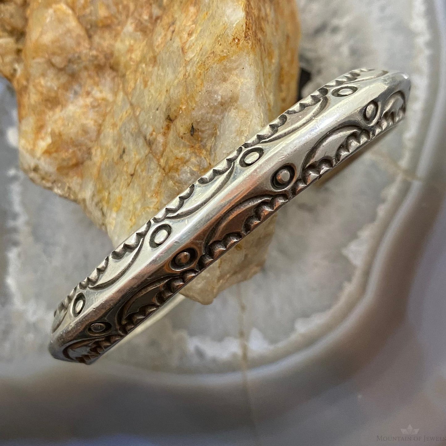 Vintage Signed Native American Sterling Silver Stamped Carinated Bracelet #1