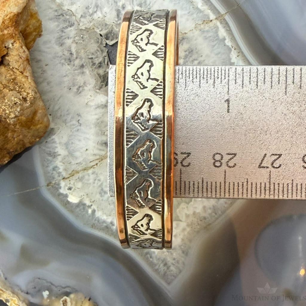 Wylie Secatero Navajo Sterling Silver & Copper Stamped Horse Bracelet For Women
