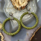 Carolyn Pollack Sterling Silver Olive Green Braided Leather Hoop Earrings For Women