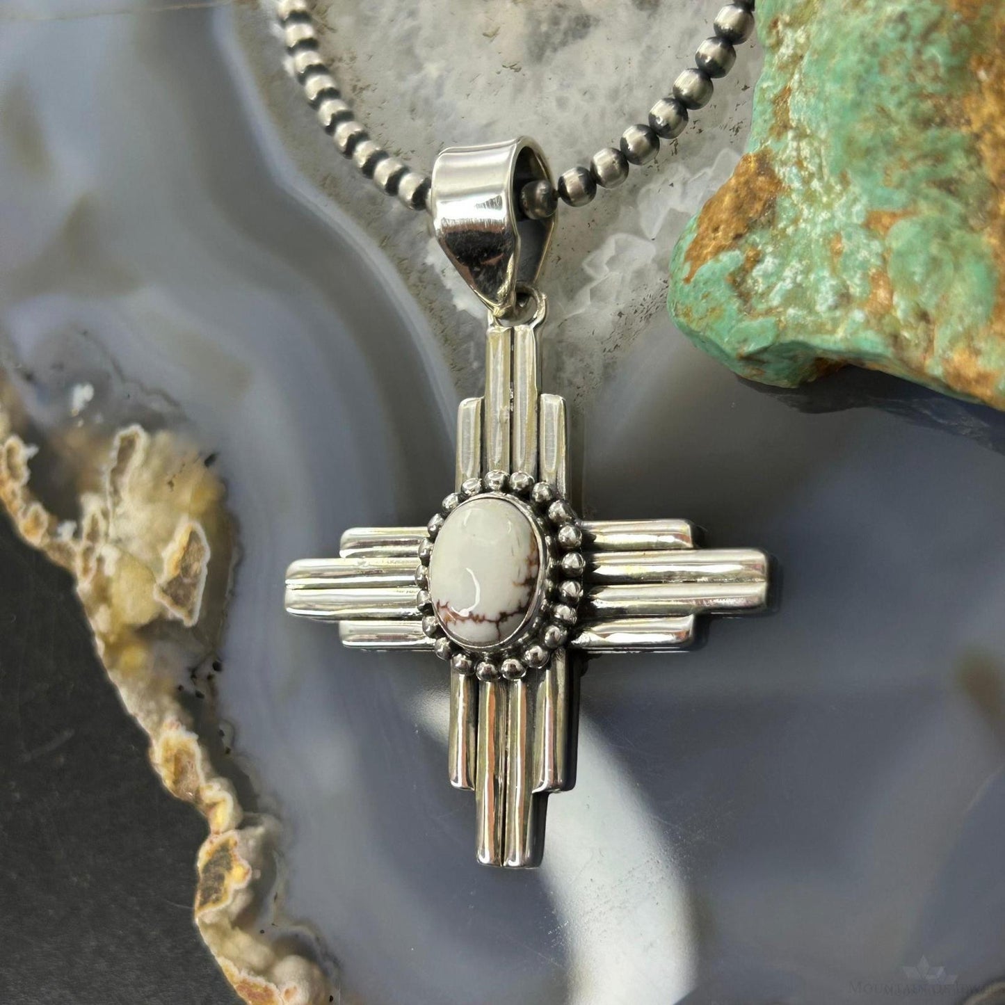 Sterling Silver Southwestern Style Oval Wild Horse Unisex Zia Pendant #1