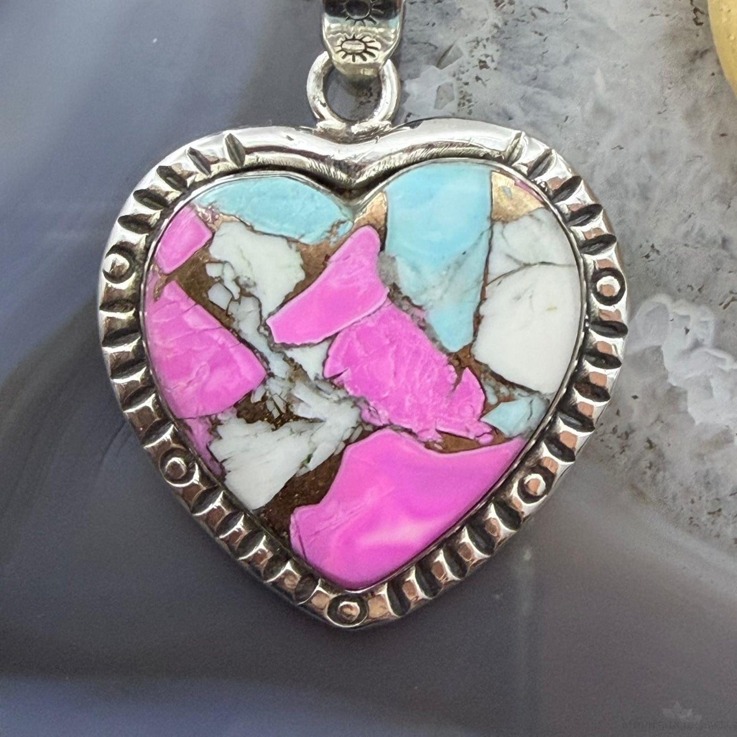 Sterling Silver Southwestern Style Cotton Candy Heart Pendant For Women #2