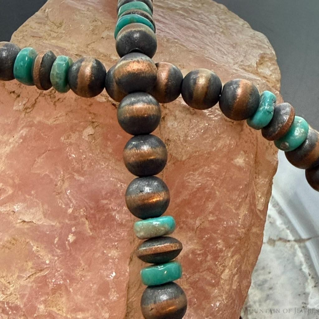 Southwestern Style Copper 8mm Navajo Pearl Beades &Turquoise 18"-20" Necklace For Women