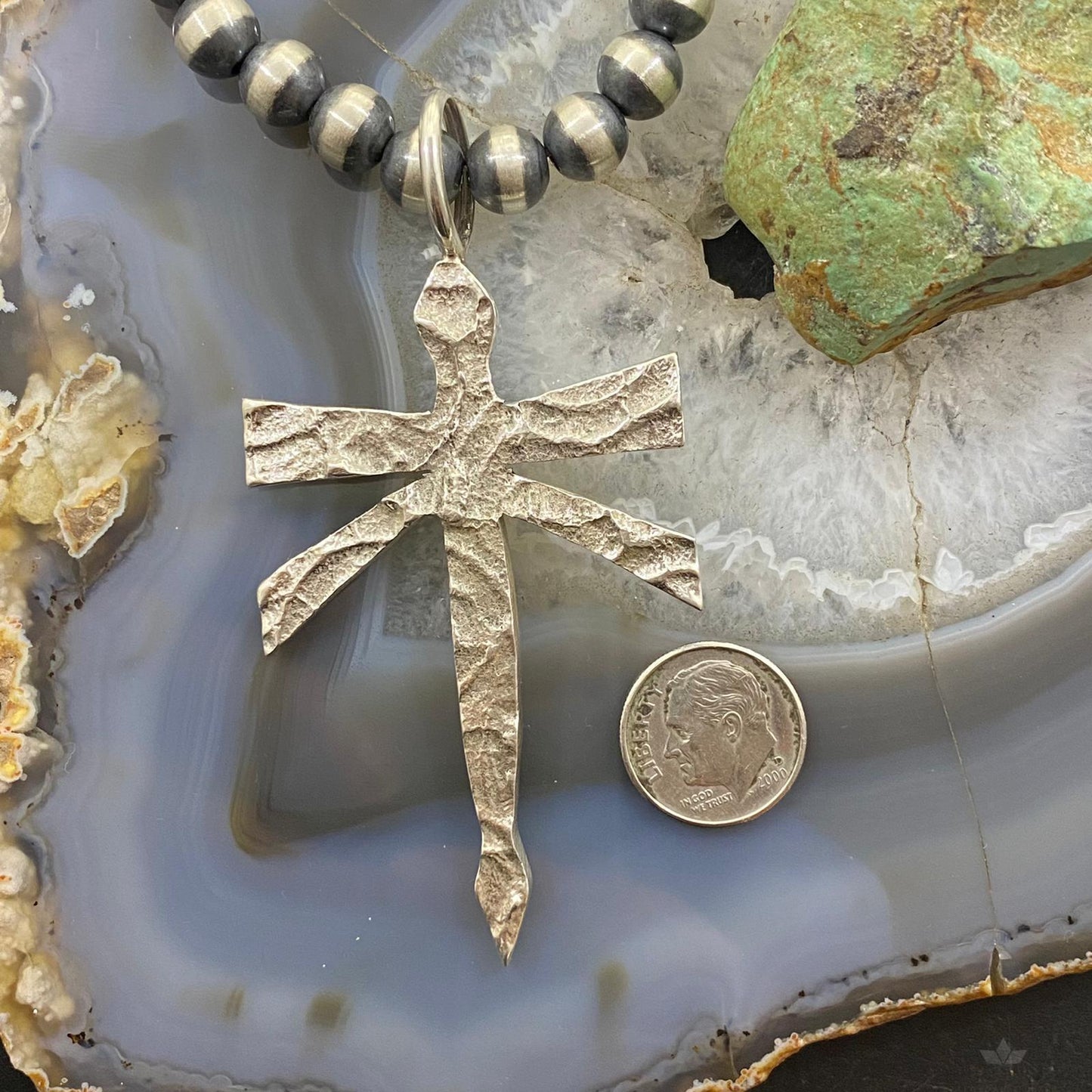 Ira Custer Native American Sterling Silver Tufa Cast Dragonfly Unisex Pendant