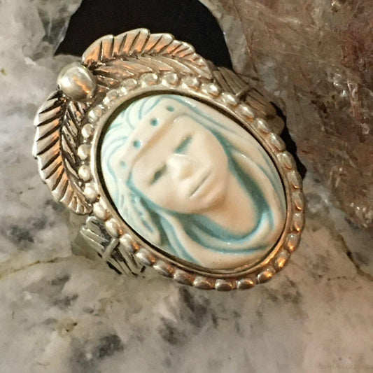 Carolyn Pollack Southwestern Style Sterling Silver Porcelain Maiden Cameo Ring