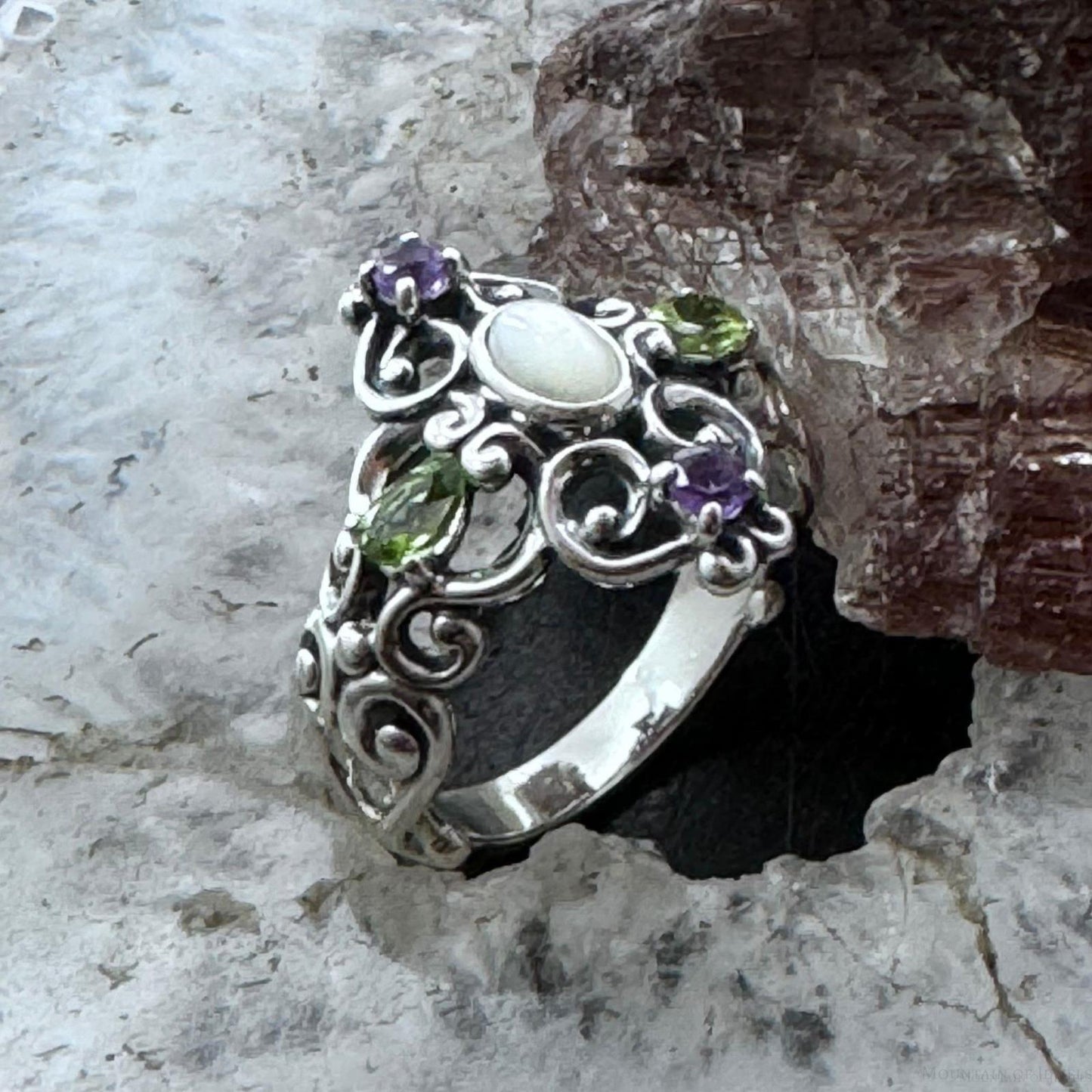 Carolyn Pollack Sterling Silver Multi Gemstone Fancy Decorated Ring For Women