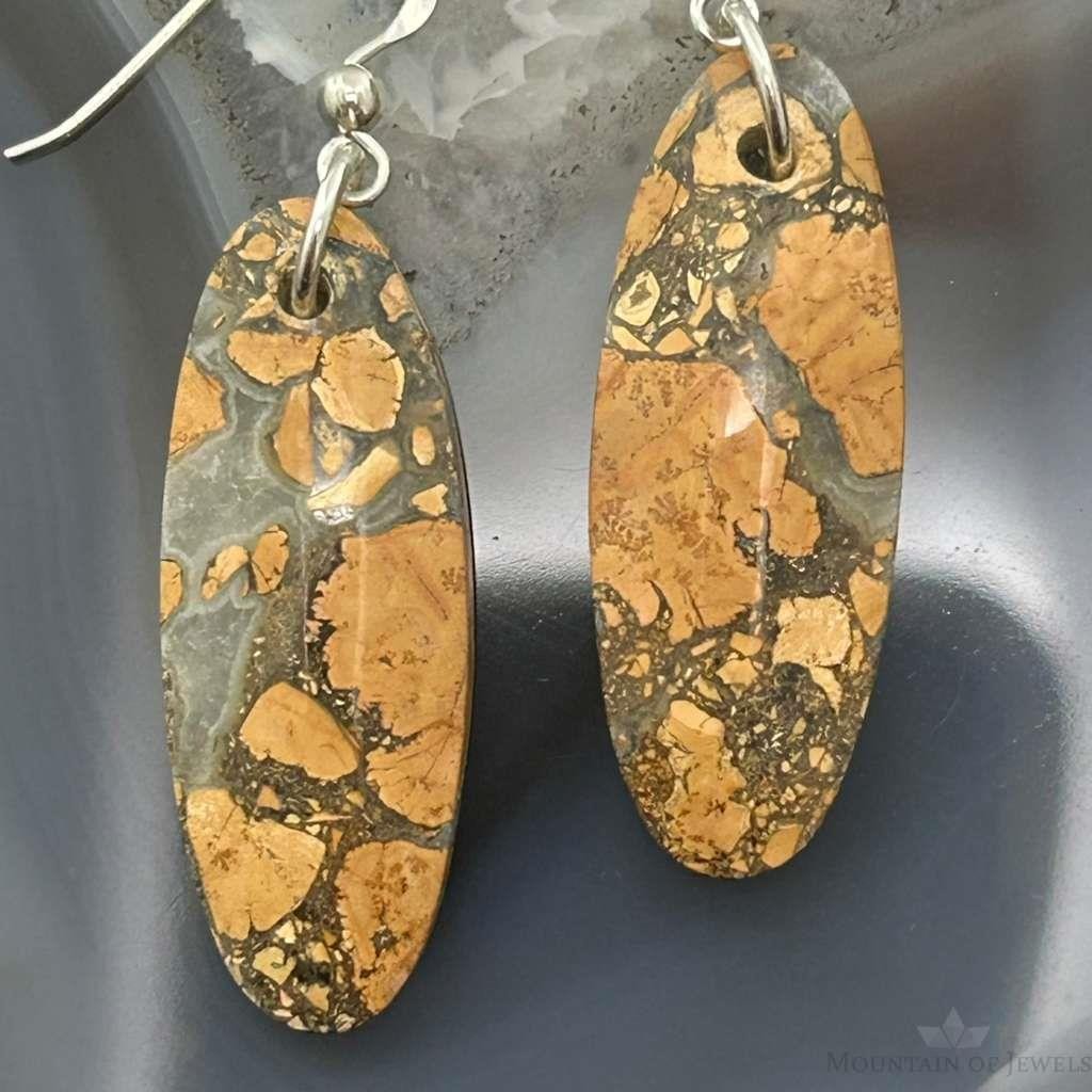 Sterling Silver Oval Maligano Jasper Slab Dangle Earrings For Women #511