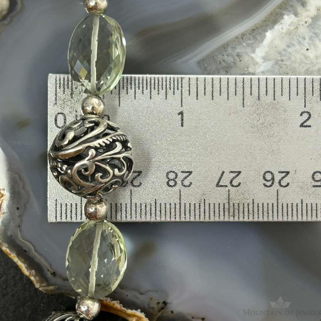 Carolyn Pollack Sterling 5 Swirl Beads & 6 Faceted Light Green Quartz Necklace For Women