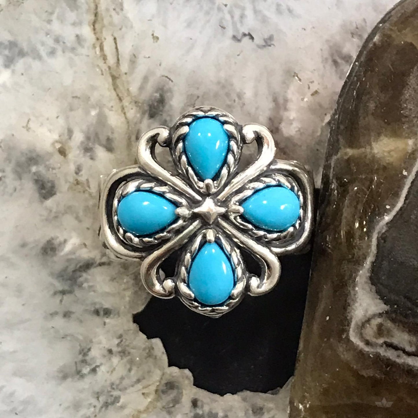 Carolyn Pollack Sterling 4  Silver Sleeping Beauty Turquoise Cluster Ring Size 9 For Women