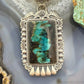 Sterling Silver Southwestern Style Rectangle Blackjack Turquoise Decorated Pendant