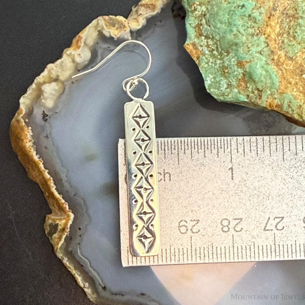 Michael Nez Native American Sterling Stamped Rectangle Dangle Earrings For Women