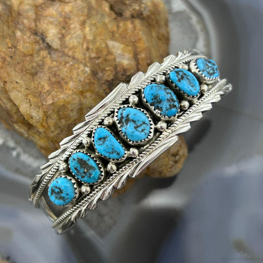 Anita Whitegoat Native American Sterling Silver Turquoise Row Bracelet For Women