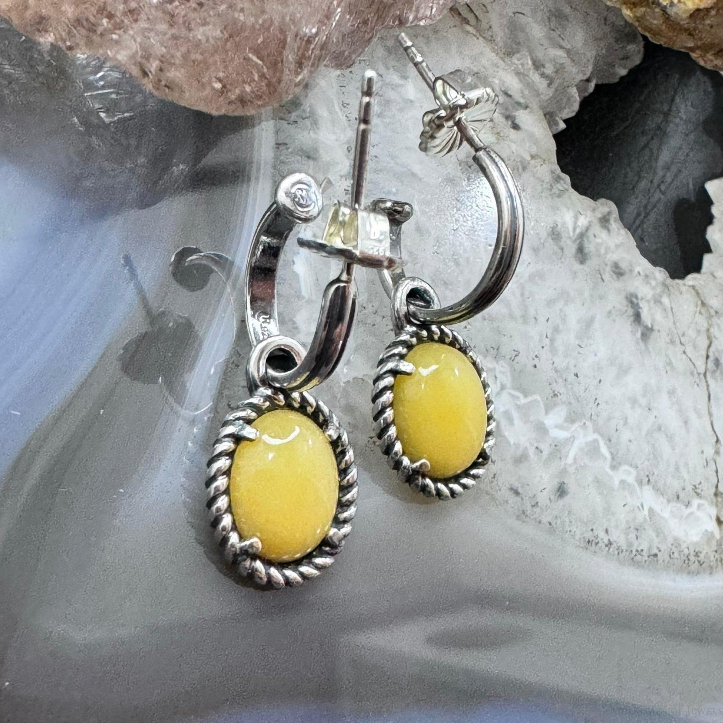 Carolyn Pollack Sterling Silver Oval Yellow Jasper Dangle Earrings For Women