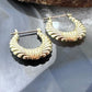 14K Yellow Gold Engraved Puff Hoop Earrings For Women