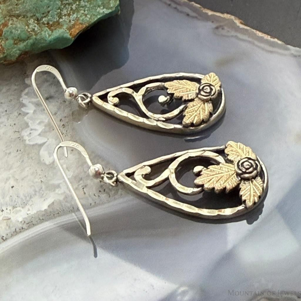 Vintage Sterling Silver Teardrop Swirl, Rose & Leaf Fashion Dangle Earrings For Women