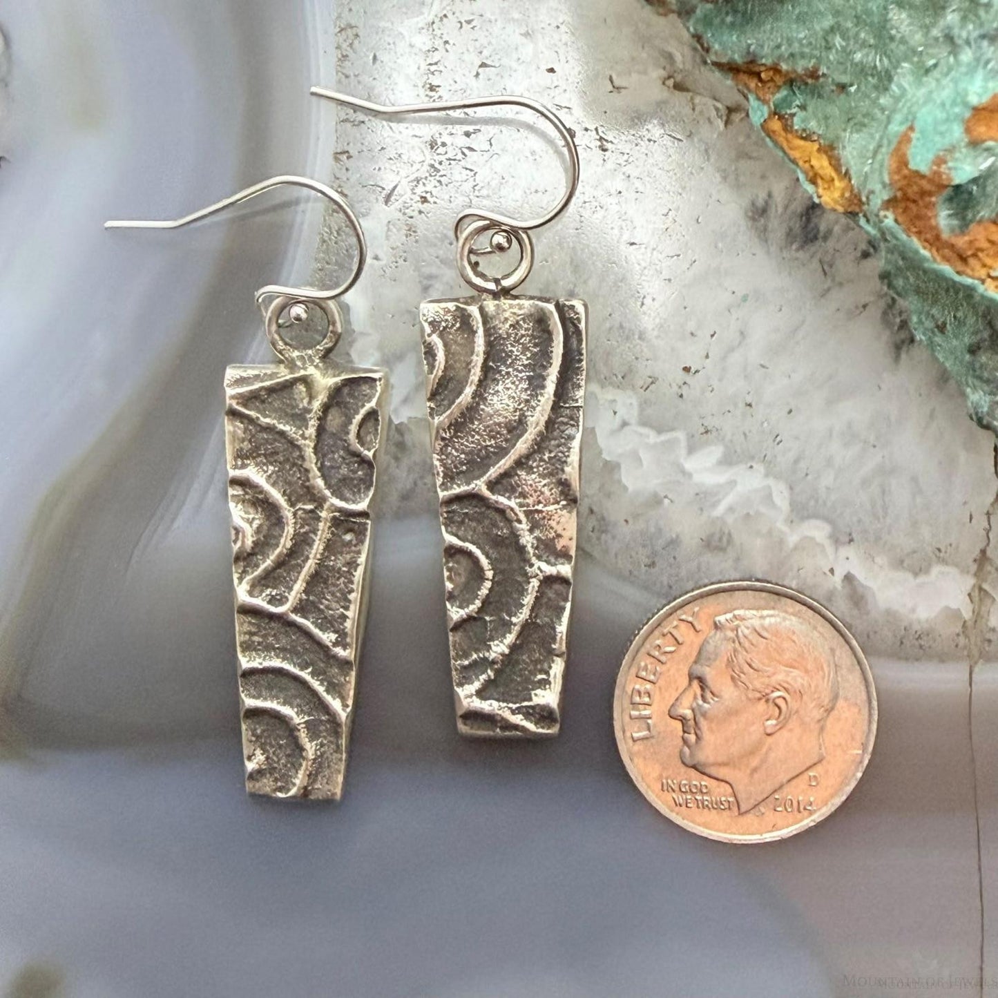 Cheyenne Custer Native American Sterling Silver Trapeze Tufa Cast Dangle Earrings For Women