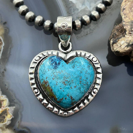 Sterling Silver Southwestern Style Chrysocolla Decorated Heart Pendant For Women
