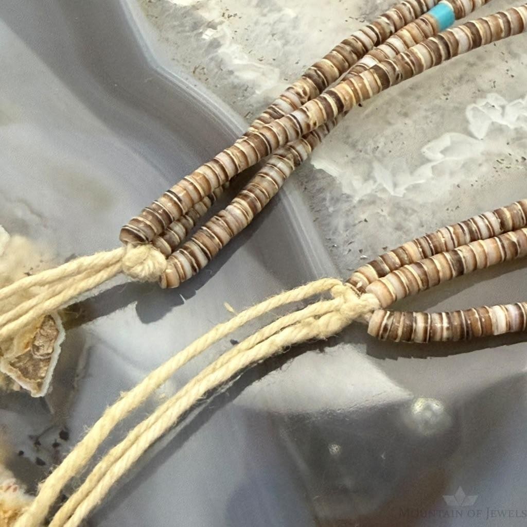 Vintage Native American 3 Strands Heishi Beads &Turquoise 30" Necklace For Women