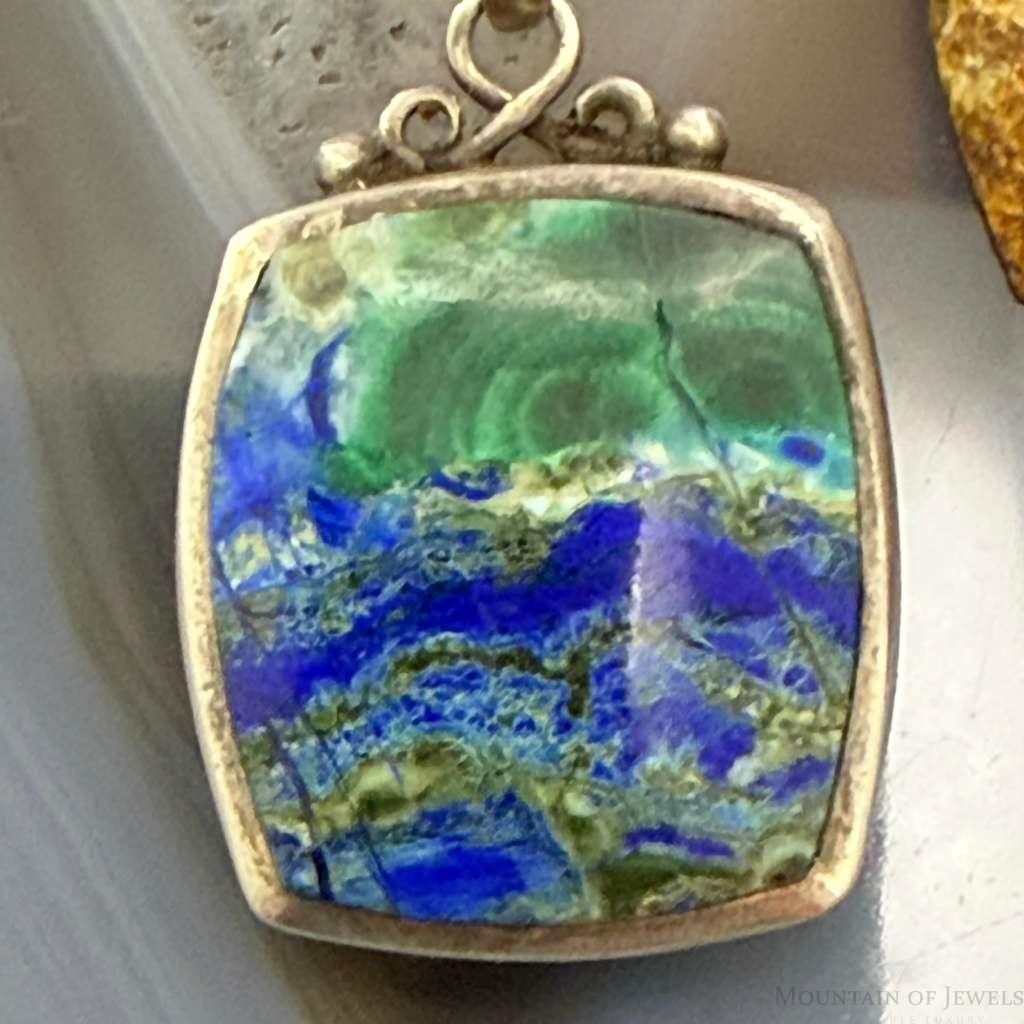 Vintage Sterling Silver square Azurite Malachite Fashion Pendant For Women