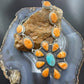 Sterling Silver Southwestern Style Spiny Oyster & Turquoise Cluster Lariat 22" Necklace For Women