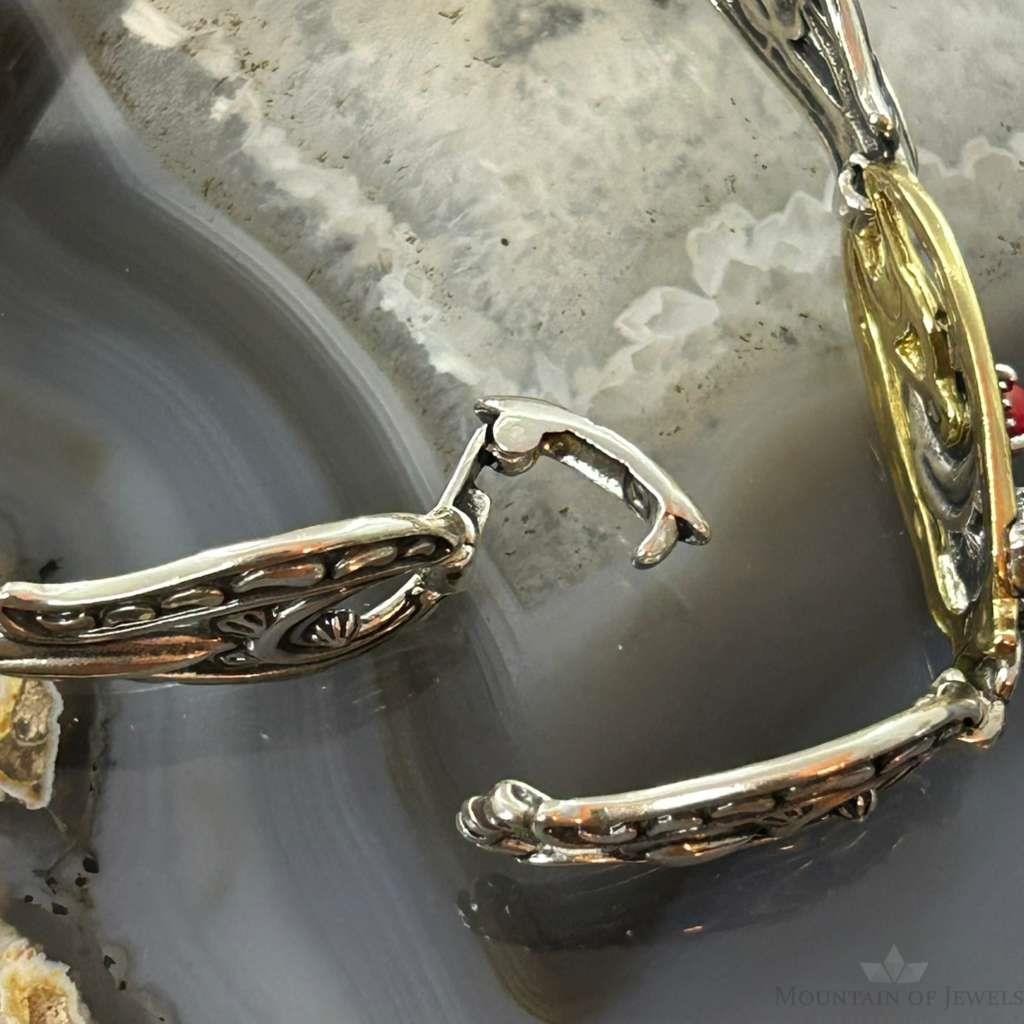 Carolyn Pollack Sterling Silver & Brass w/Red Jasper Link Bracelet For Women