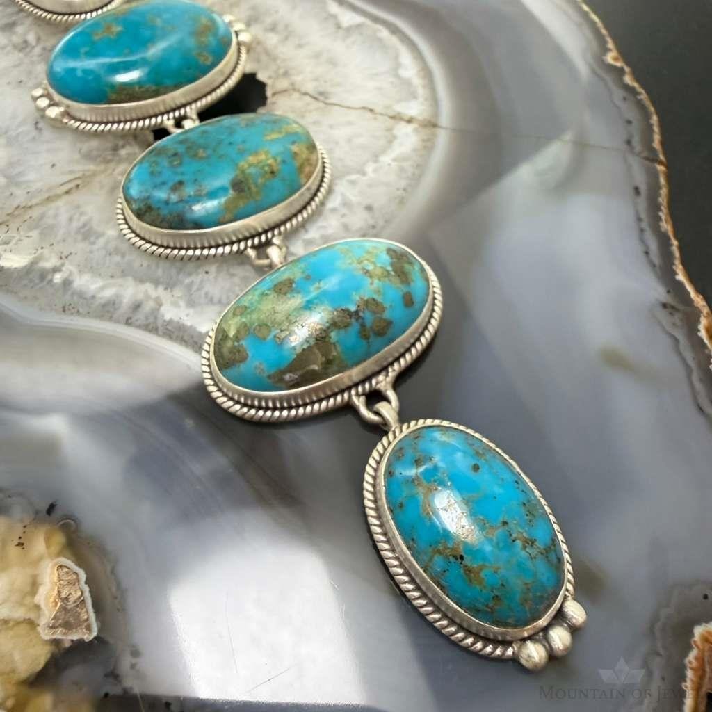 Sterling Silver Southwestern Style Kingman Turquoise 32" Necklace For Women