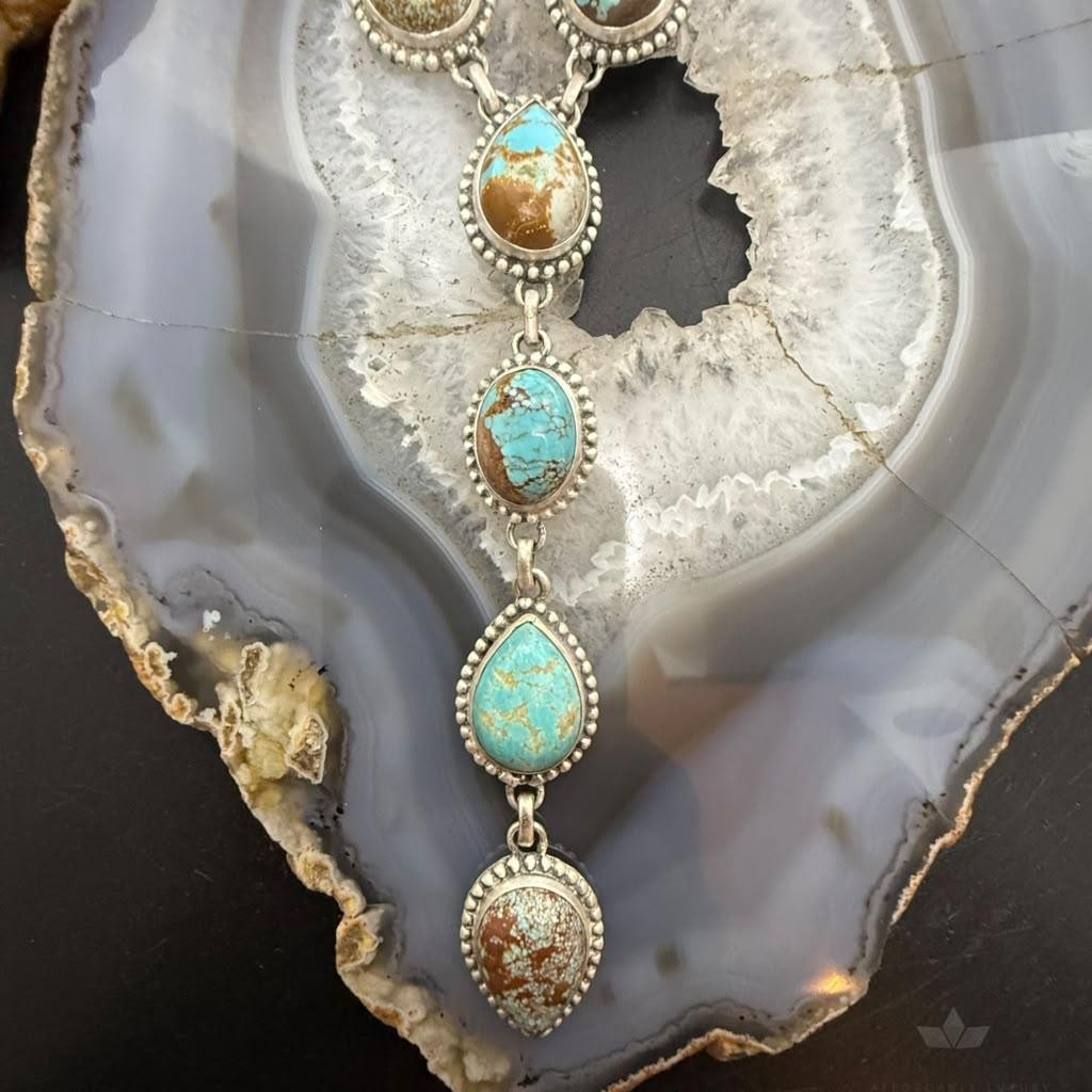 Sterling Silver Southwestern Style Teardrop Turquoise #8 Lariat Necklace For Women