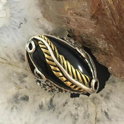 Carolyn Pollack Sterling Silver & Brass Marquise Onyx Decorated Ring For Women