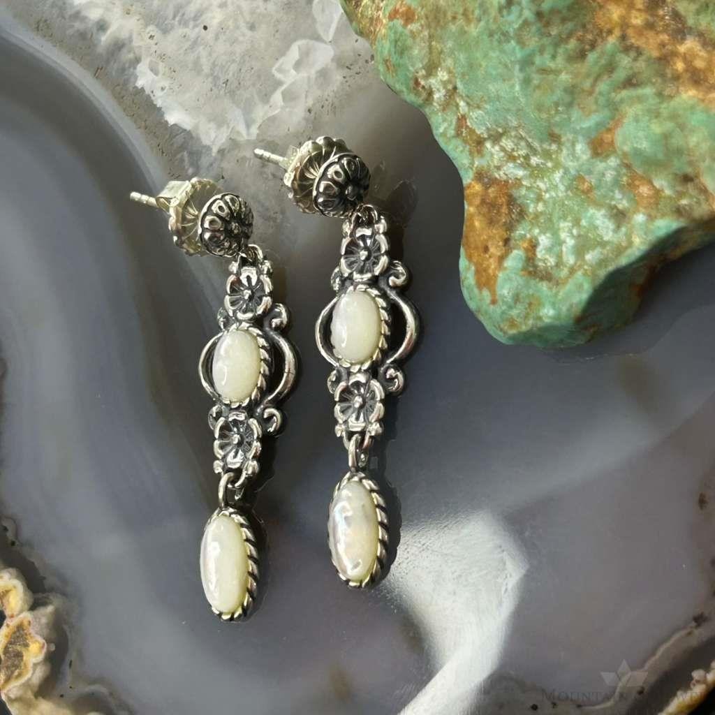 Carolyn Pollack Sterling Silver 2 Oval Mother of Pearl Dangle Earrings For Women