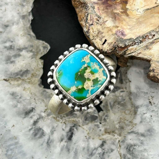 Sterling Silver Southwestern Style Sonora Gold Turquoise Adjustable Bar Ring For Women #8