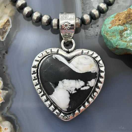 Sterling Silver Southwestern Style White Buffalo Decorated Heart Pendant For Women