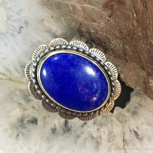 Carolyn Pollack Sterling Silver Oval Lapis Lazuli Decorated Ring For Women