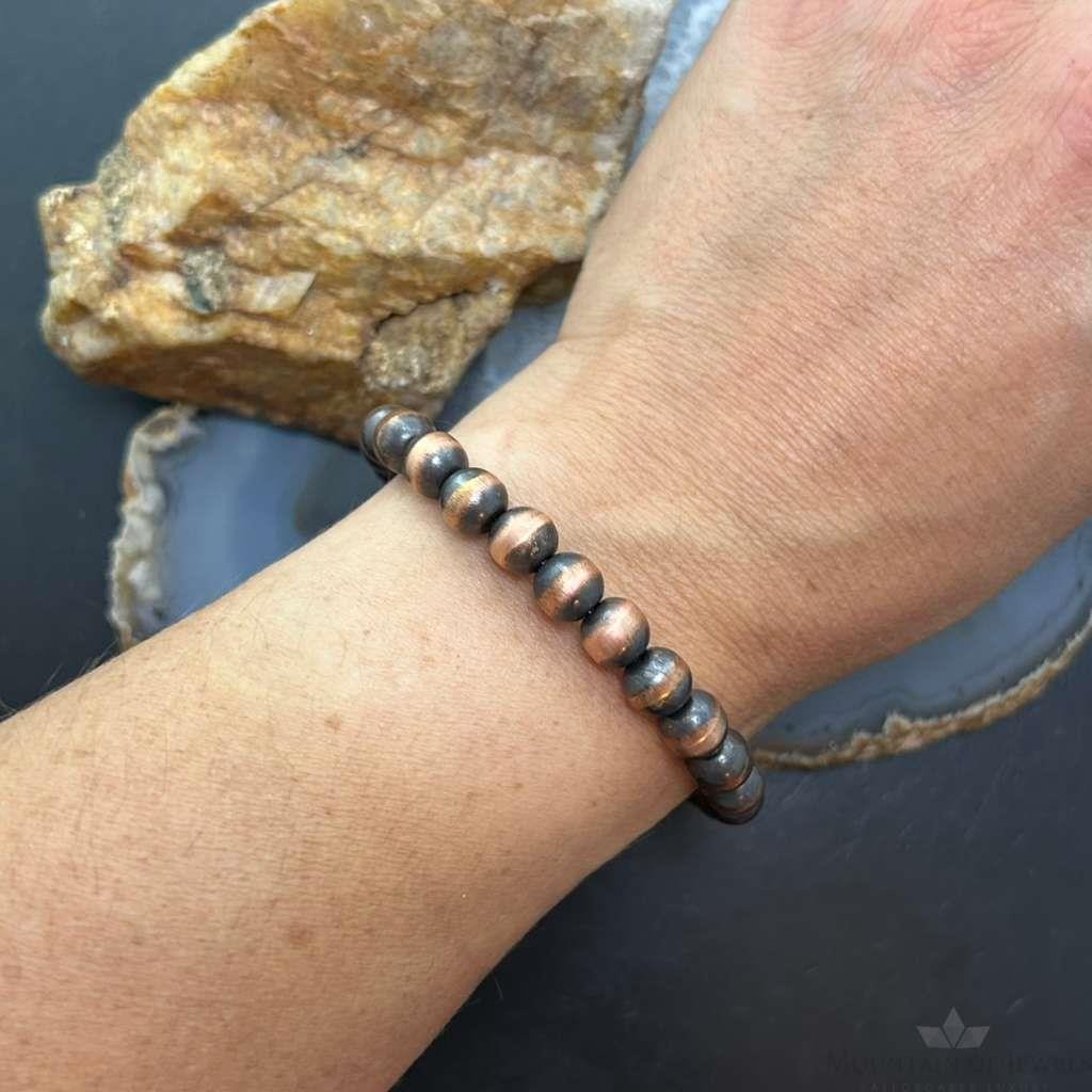 Copper 8mm Navajo Pearl Beads 6.75" Bracelet For Women