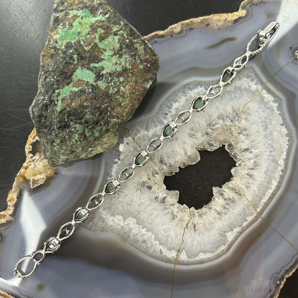 Carolyn Pollack Sterling Silver 7 Oval Aventurine Link Bracelet For Women