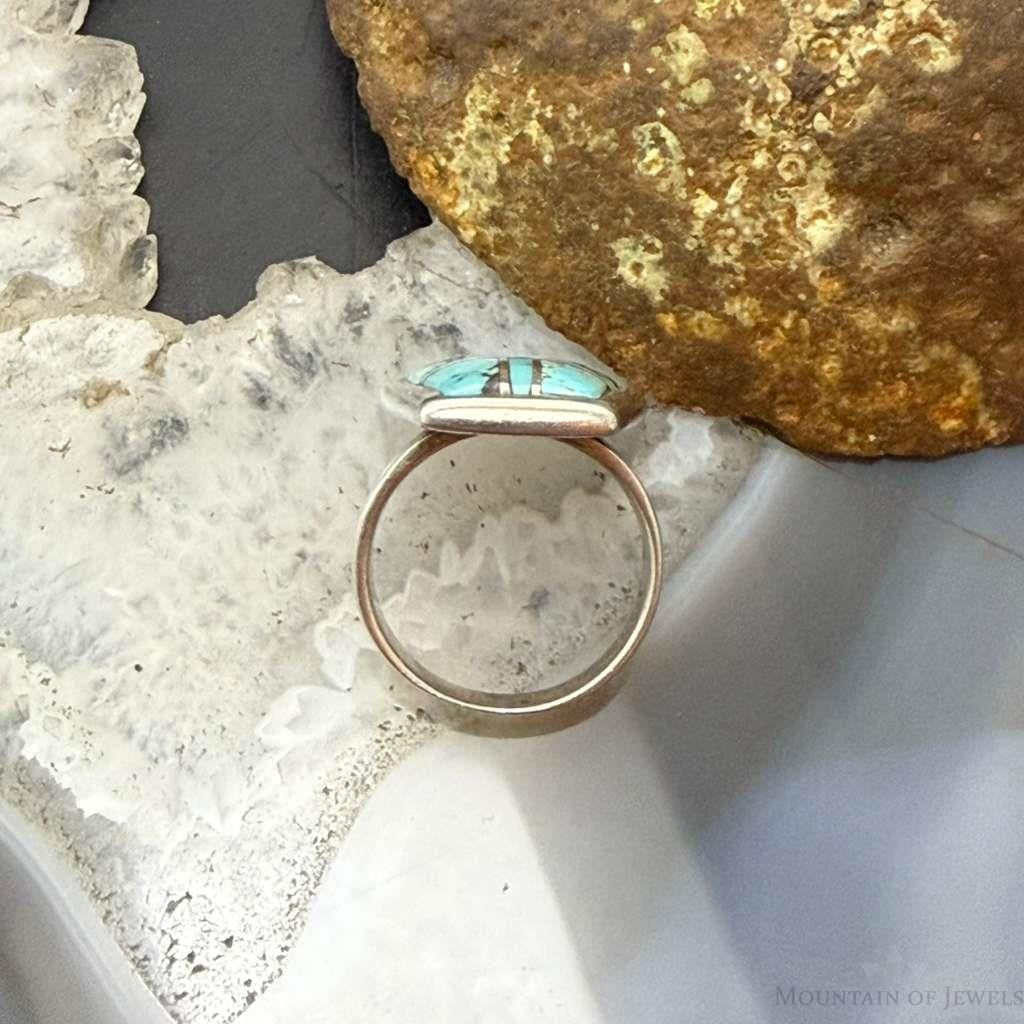 Vinatge Signed Native American Sterling Silver Inlay Turquoise Ring Size 6 For Women