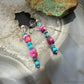 Sterling Silver Turquoise & Pink Dahlia Beads Long Dangle Earrings For Women