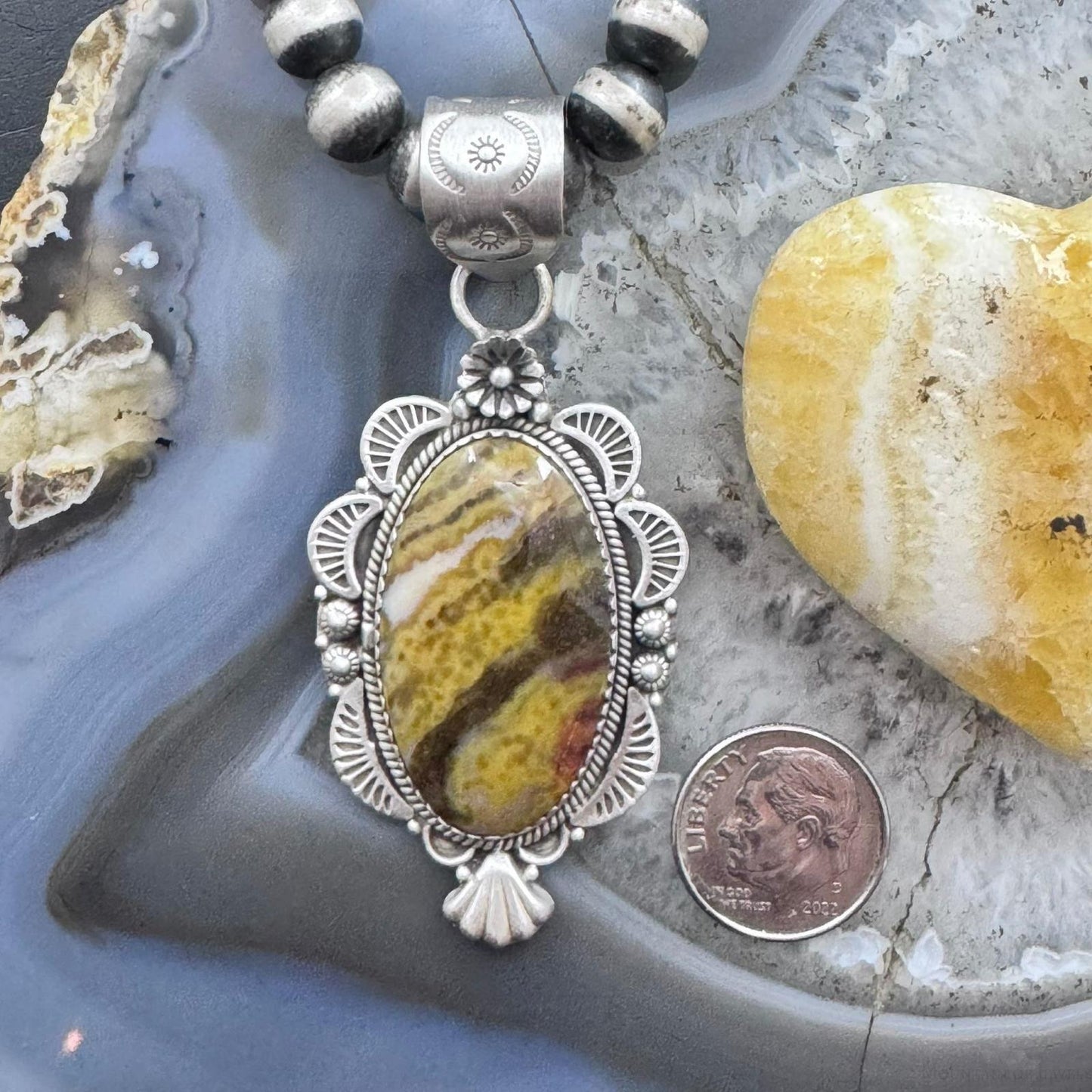 Sterling Silver Southwestern Style Elongated Oval River Jasper Pendant For Women
