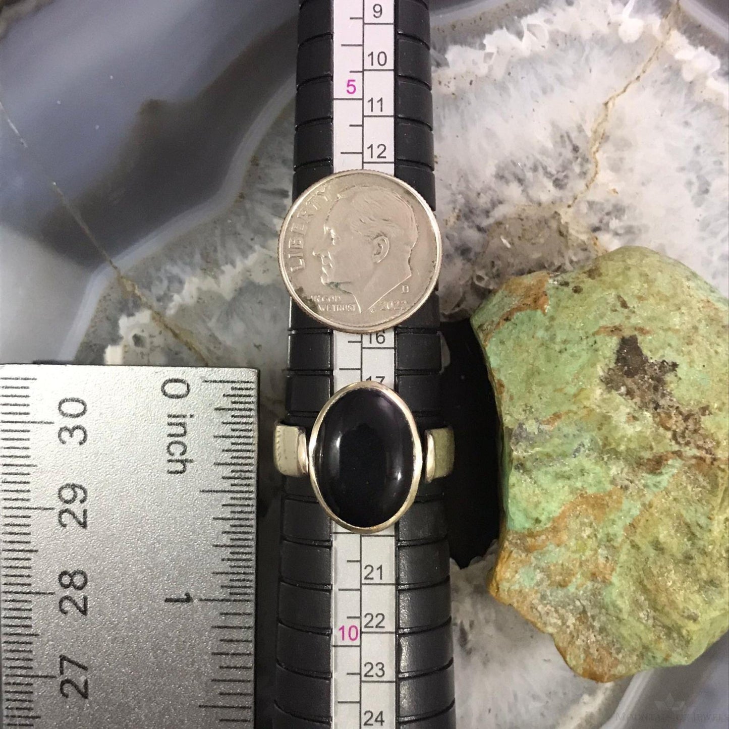 Christin Wolf Vintage Sterling Silver Turquoise & Onyx Reversible Ring Size 8.5 For Women