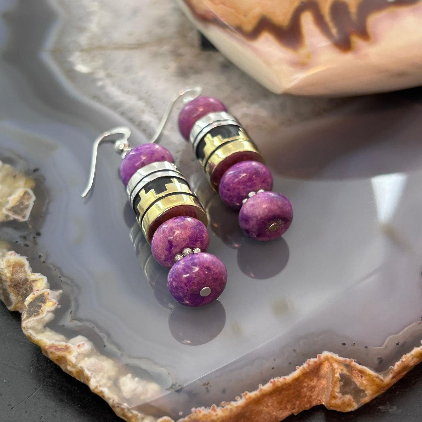 Tommy & Rosita Singer Sterling Silver Charoite Bead Dangle Earrings For Women