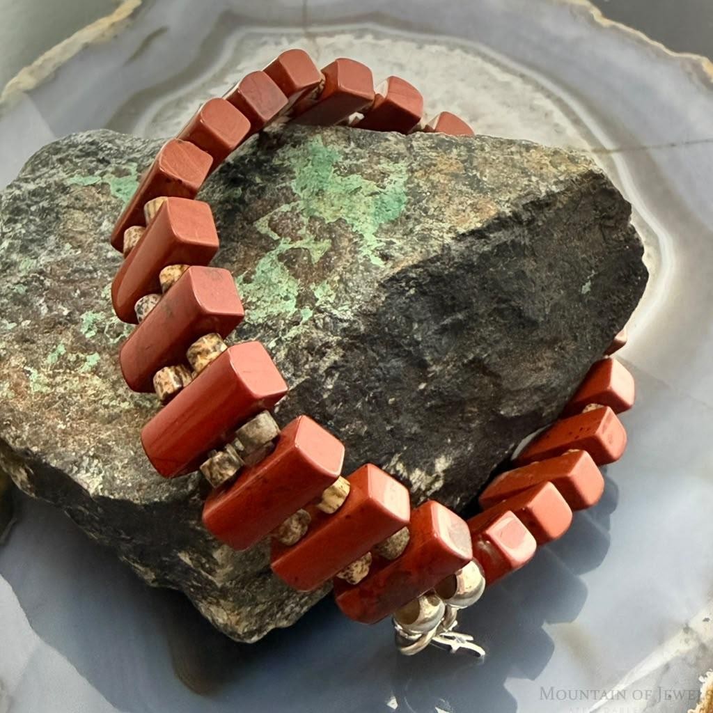 Carolyn Pollack Sterling Silver Rectangle Red Jasper Stretch Bracelet For Women